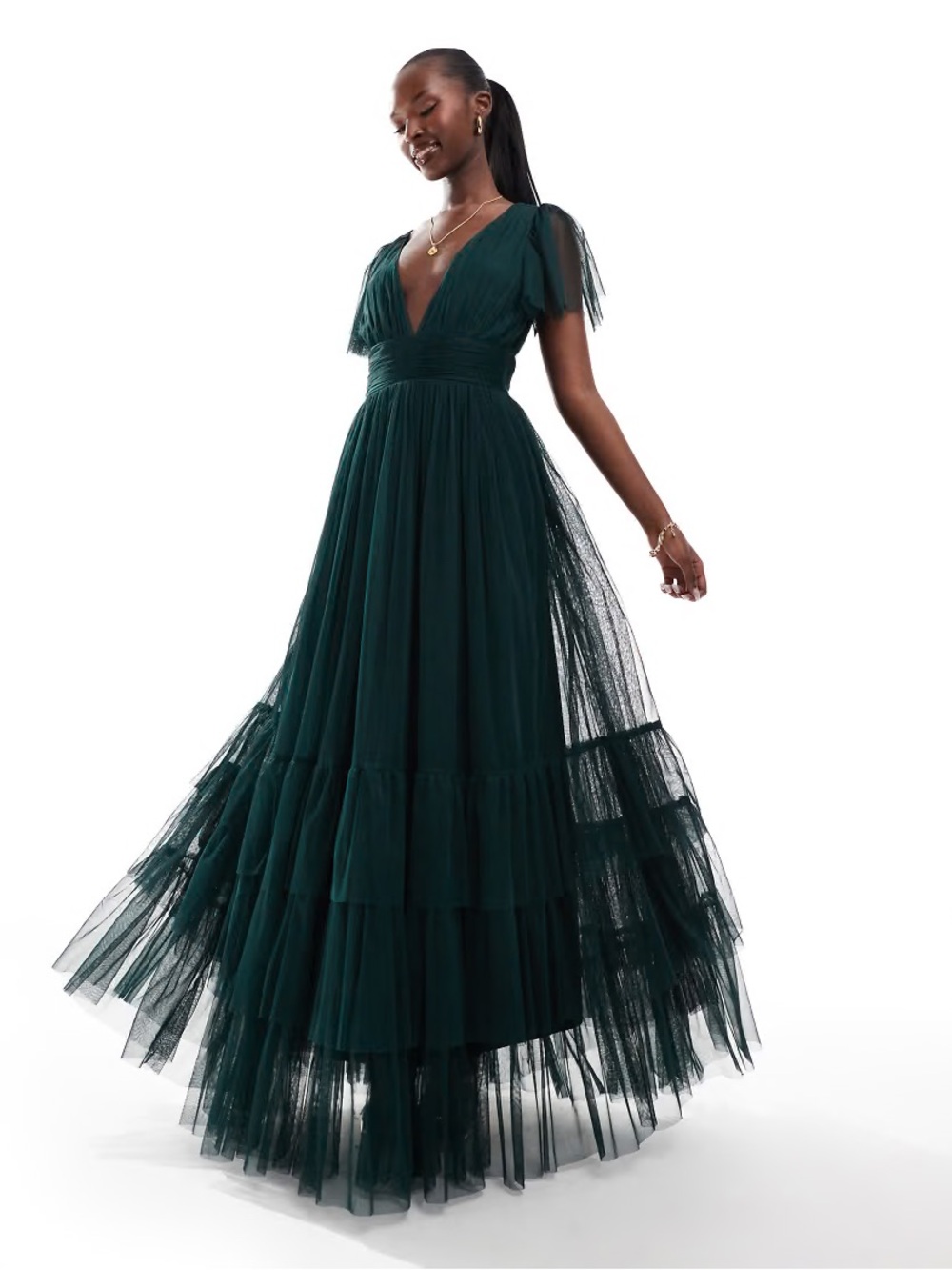 Lace & Beads Emerald Green Tulle Gown